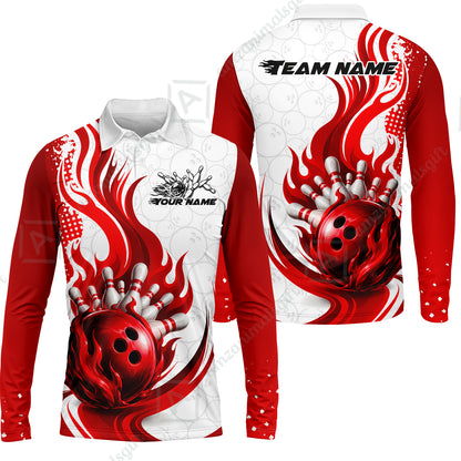 Long Sleeve Polo Shirt||Red