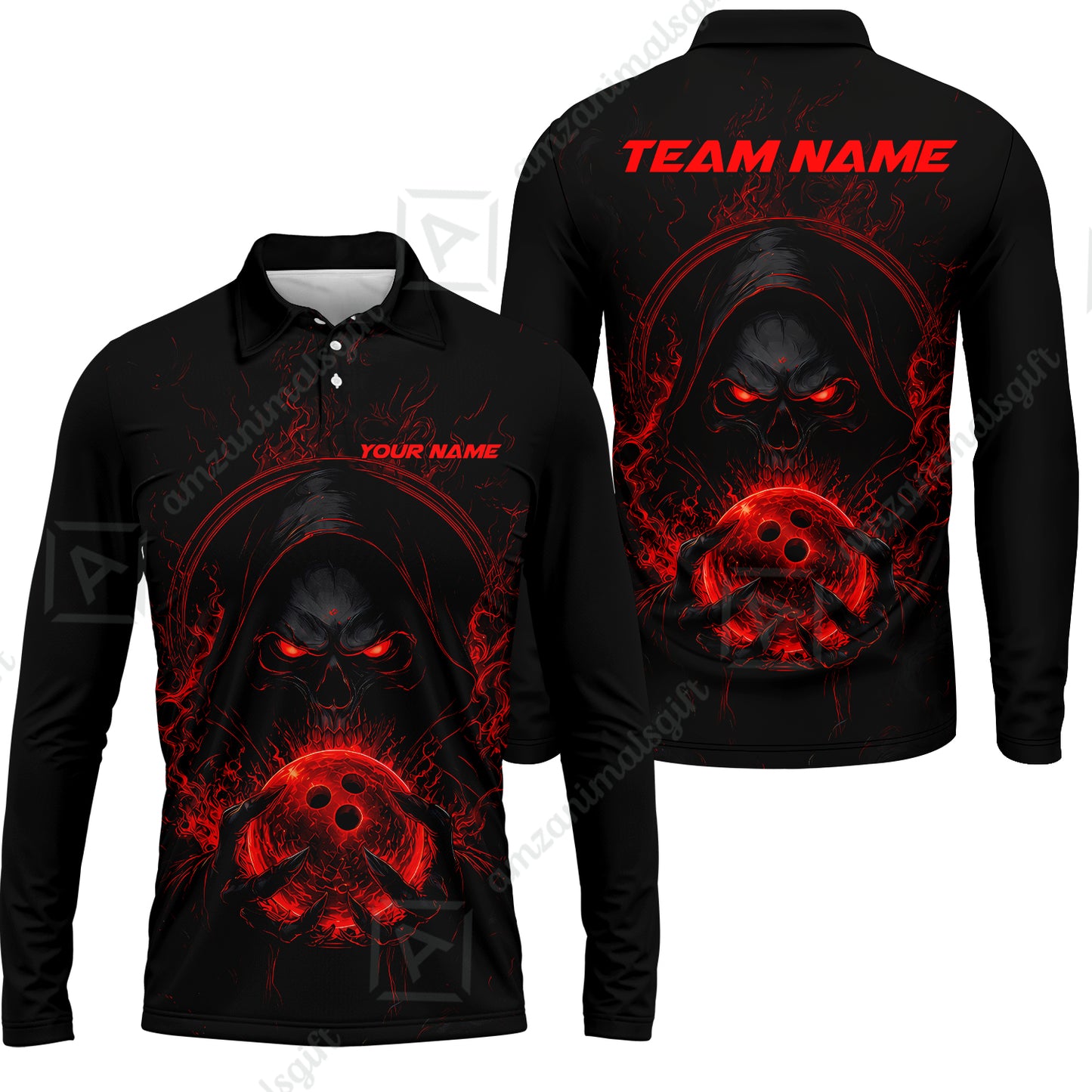 Long Sleeve Polo Shirt||Red