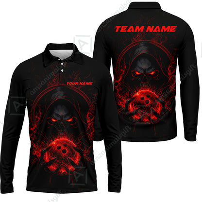 Long Sleeve Polo Shirt||Red