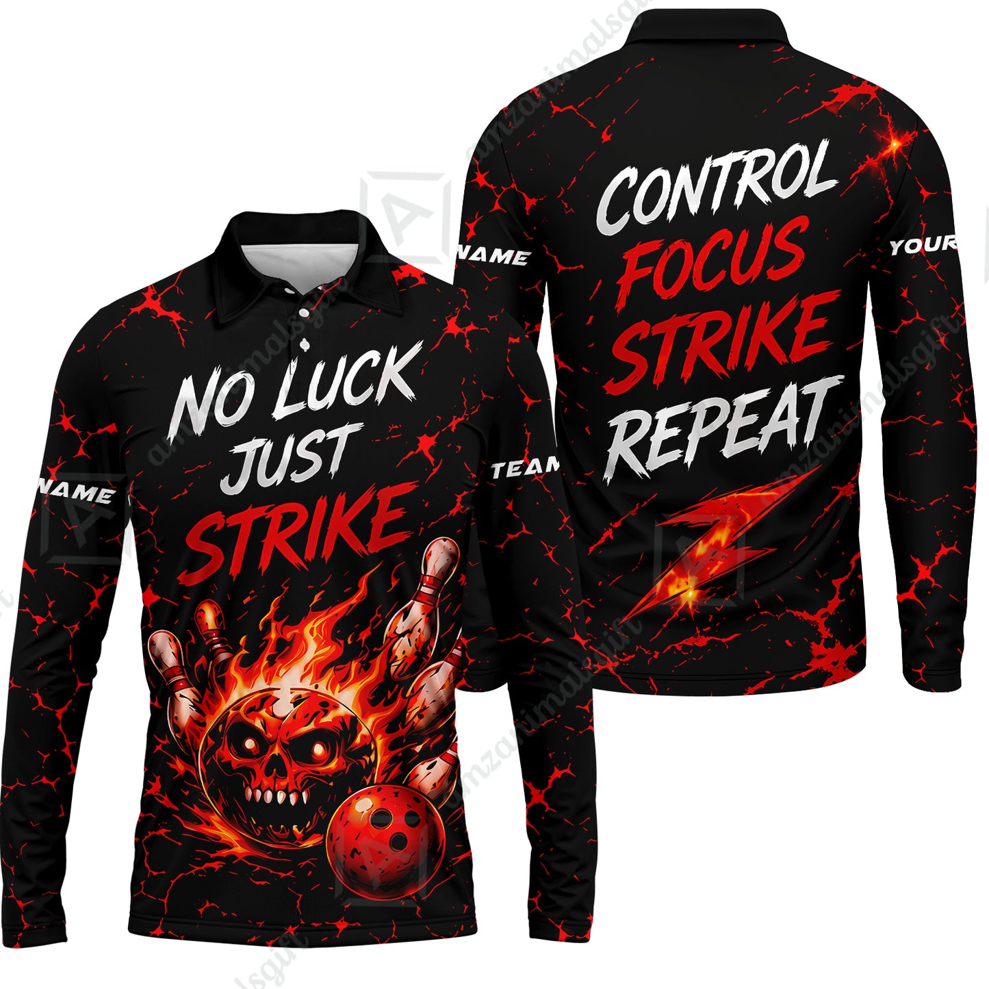 Long Sleeve Polo Shirt||Red
