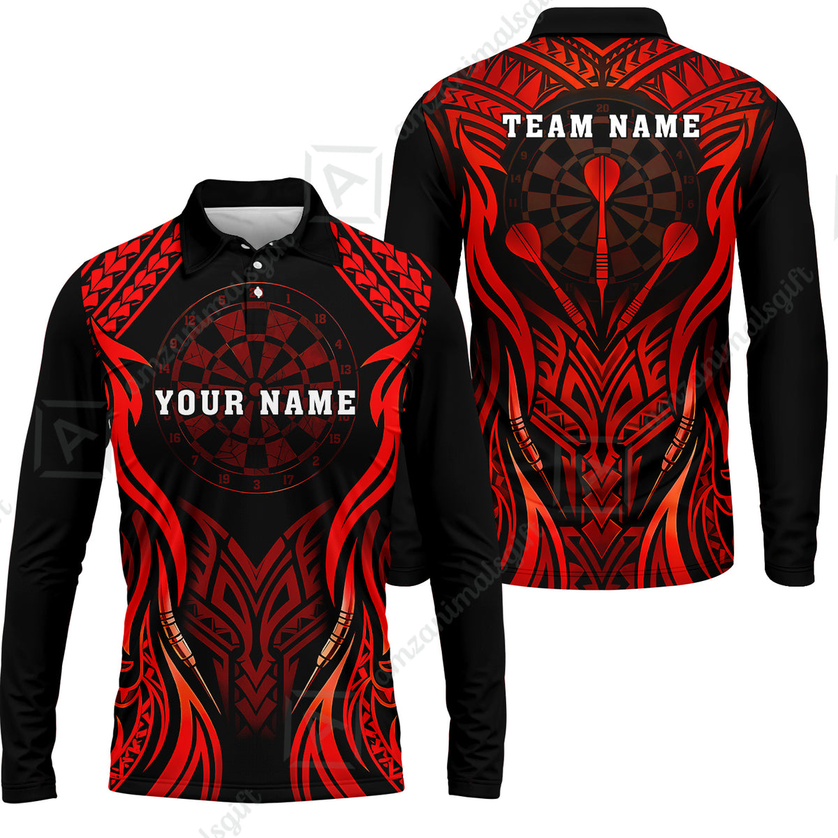 Long Sleeve Polo Shirt||Red