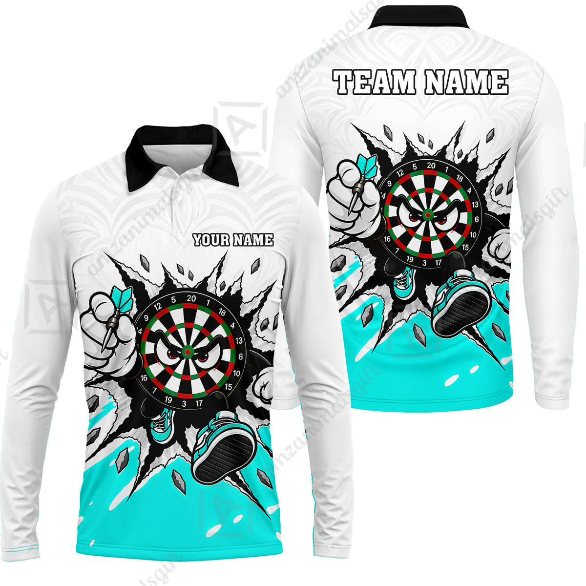 Long Sleeve Polo Shirt||Turquoise