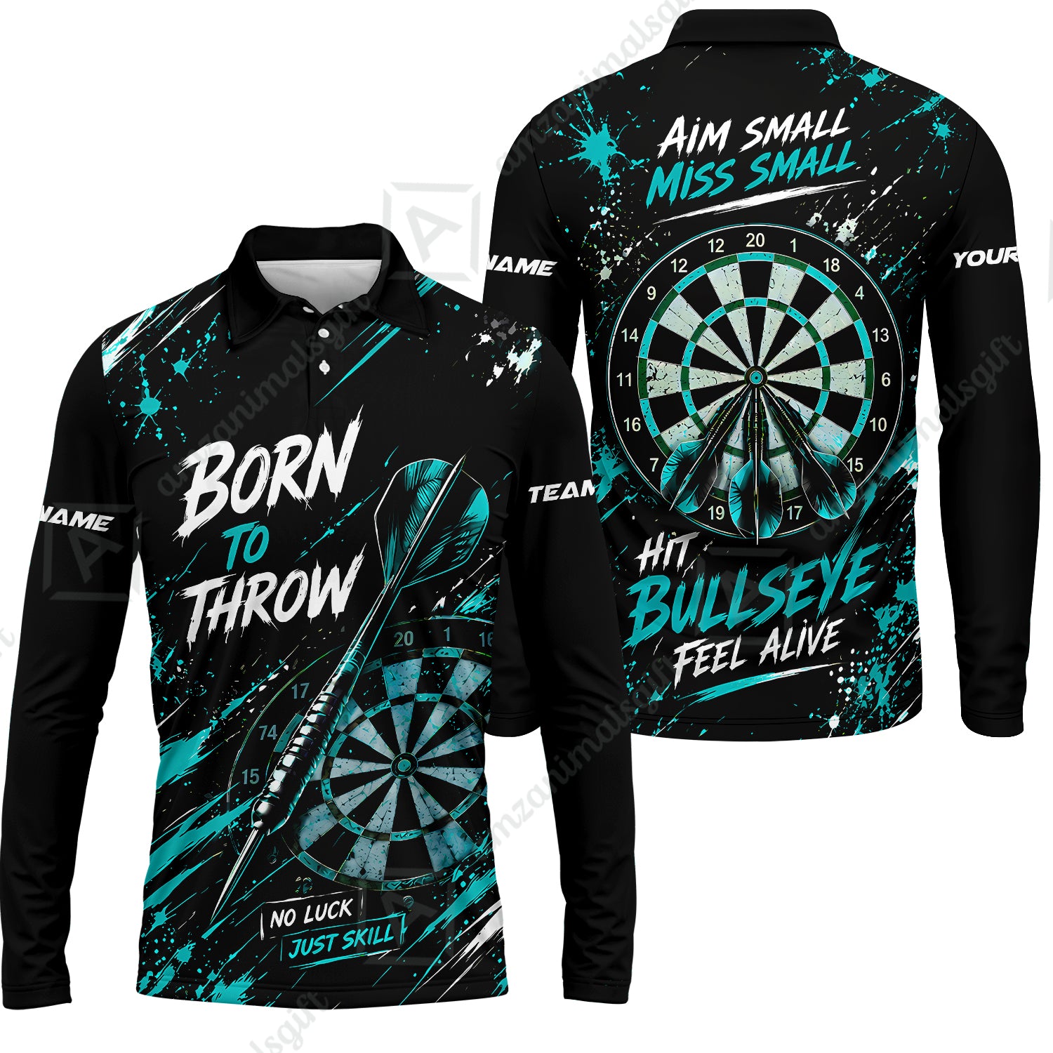 Long Sleeve Polo Shirt||Turquoise