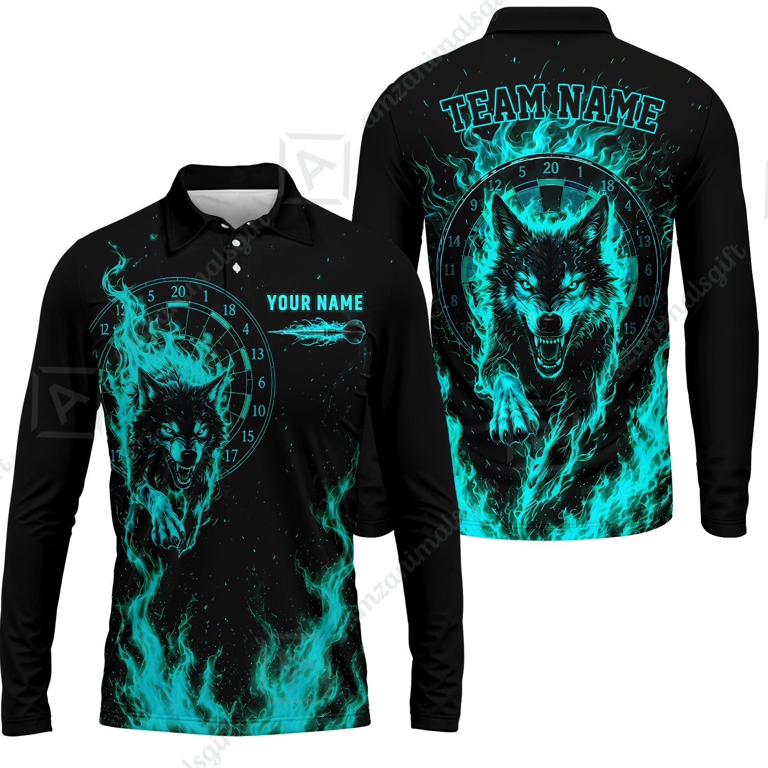 Long Sleeve Polo Shirt||Turquoise