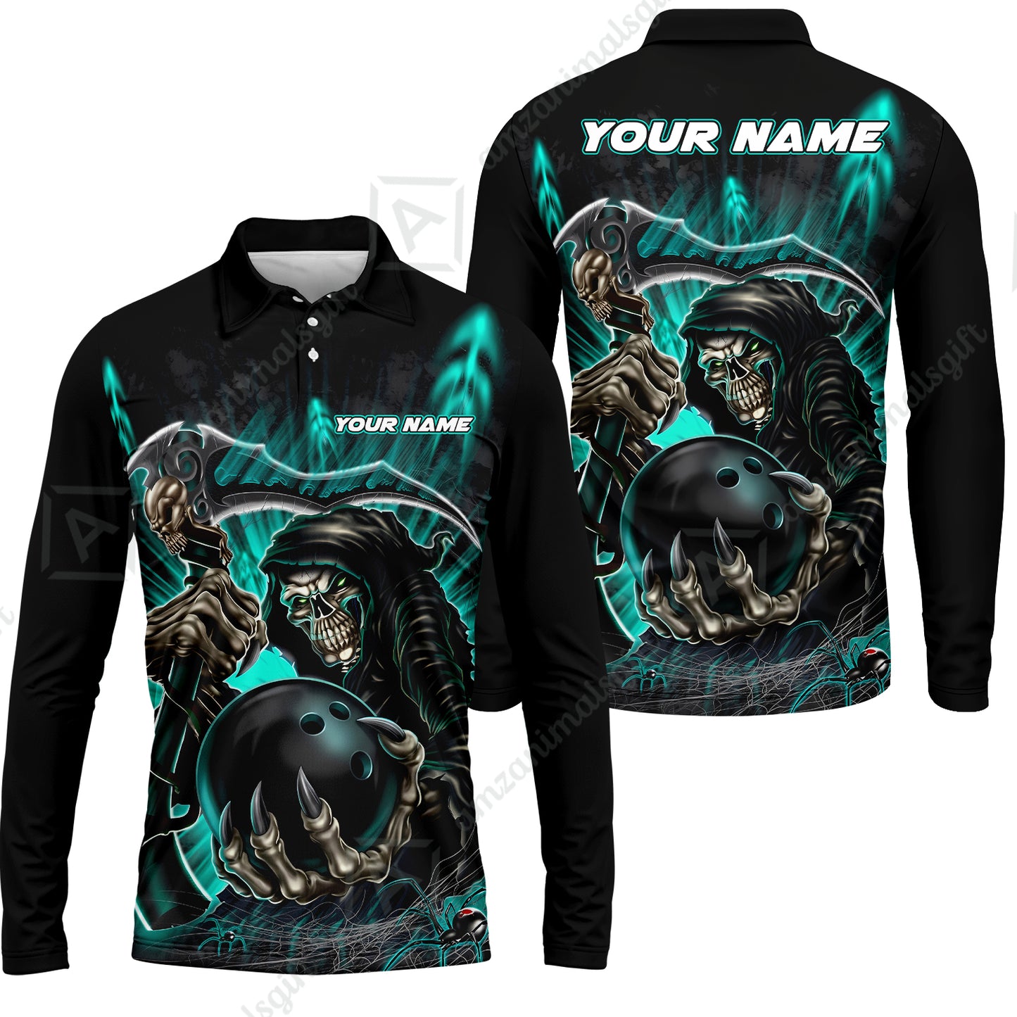 Long Sleeve Polo Shirt||Turquoise