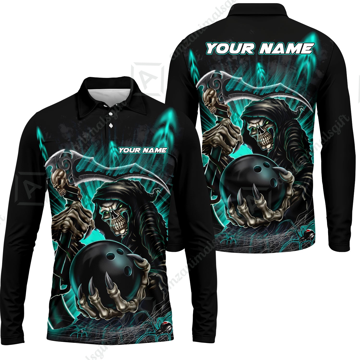Long Sleeve Polo Shirt||Turquoise