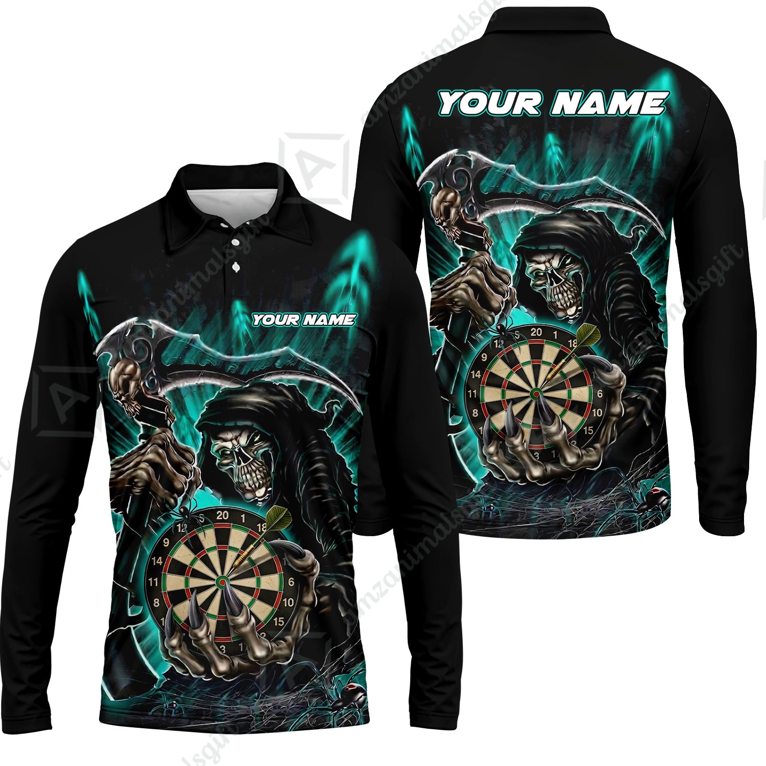 Long Sleeve Polo Shirt||Turquoise