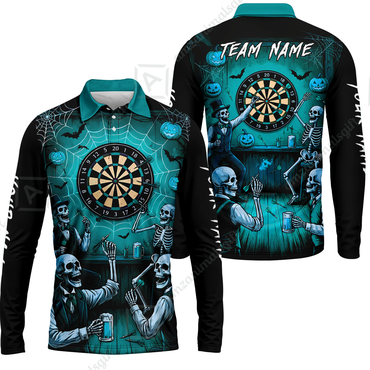 Long Sleeve Polo Shirt||Turquoise