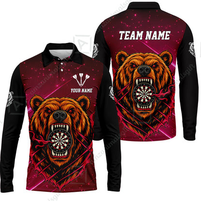 Custom Darts Team Jersey, Personalized Furious Bear Dart Polo Shirt for Players with Name & Team Name