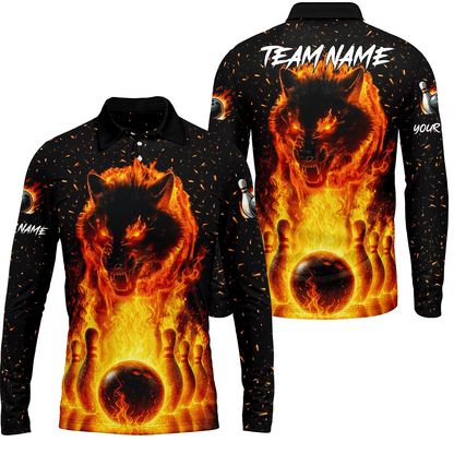 Customized Bowling Jersey, Glowing Wolf with Fiery Bowling Pins , Uniform Bowling - Personalized Name And Team Name