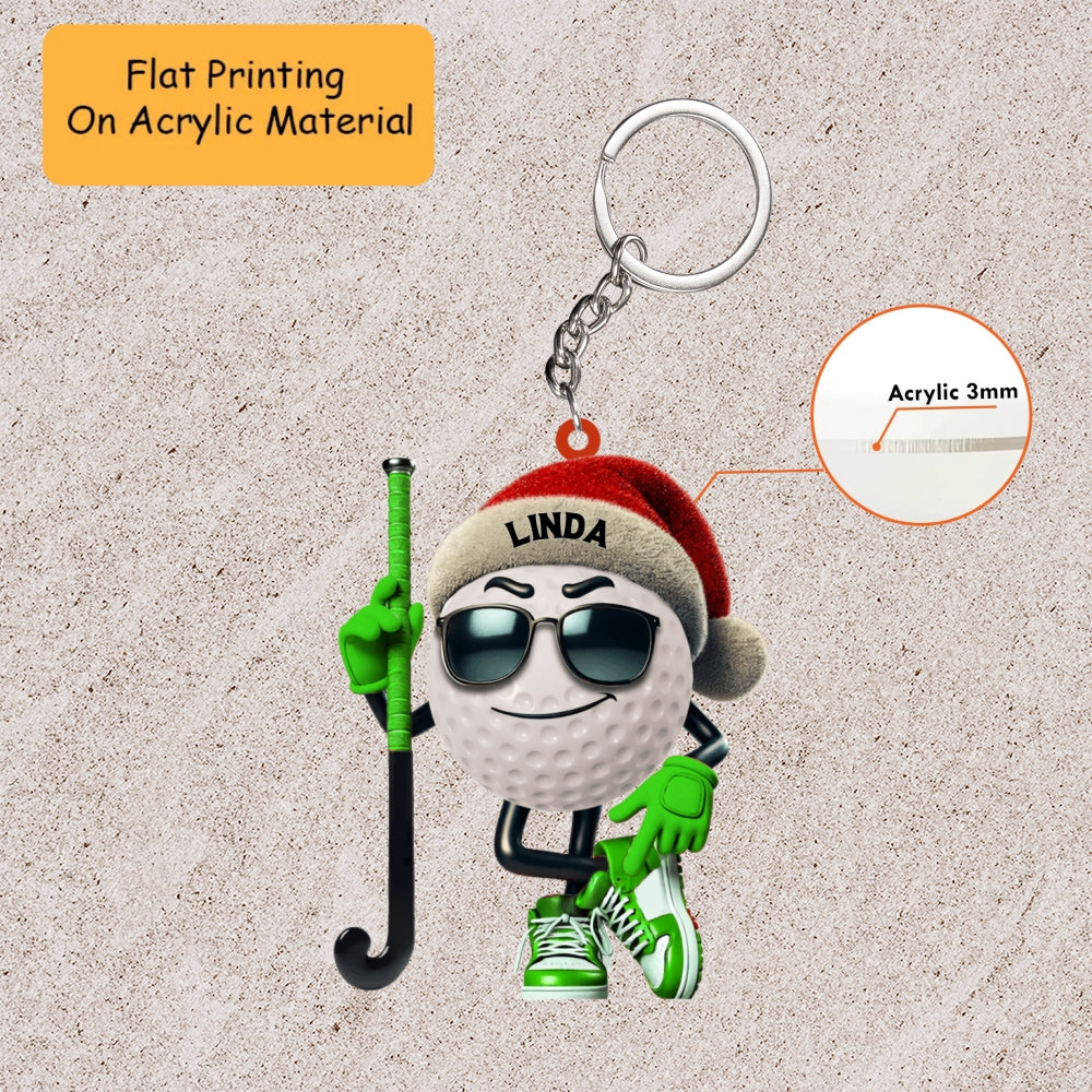 Personalized Tennis Christmas Ornament, Cool Ball Head With Sunglasses, Custom Name Christmas Gift, Keychain, Car Ornament