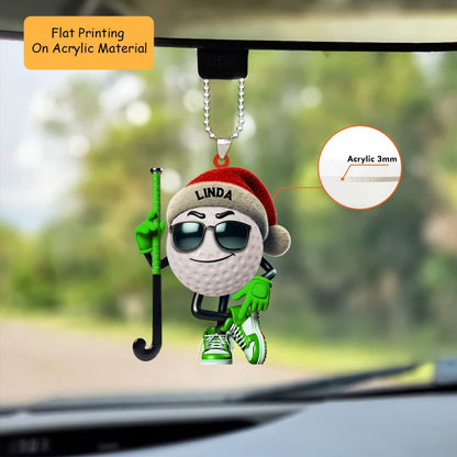Personalized Tennis Christmas Ornament, Cool Ball Head With Sunglasses, Custom Name Christmas Gift, Keychain, Car Ornament