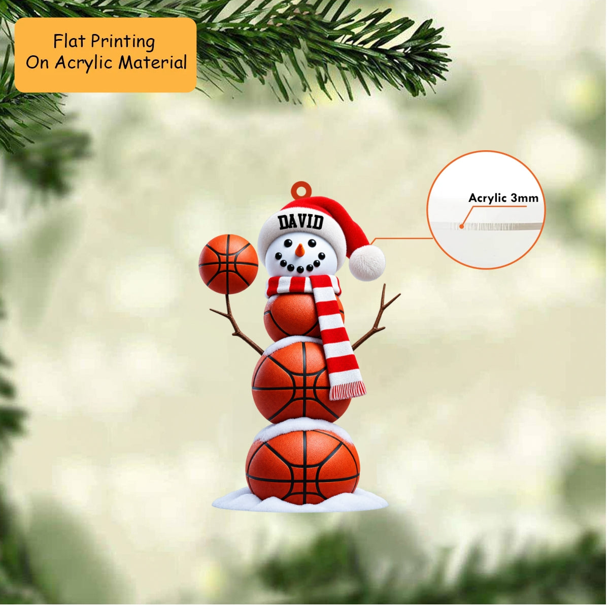 Personalized Basketball Christmas Ornament, Basketball Snowman Christmas, Custom Ornament Christmas Gift, Keychain Basketball, Car Ornament Basketball