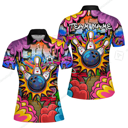 Custom Street Graffiti Bowling Team Jerseys Polo Shirts, Bowling uniforms, Street Graffiti Colorful Bowling Personalized Name And Team Name