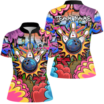 Custom Street Graffiti Bowling Team Jerseys Polo Shirts, Bowling uniforms, Street Graffiti Colorful Bowling Personalized Name And Team Name