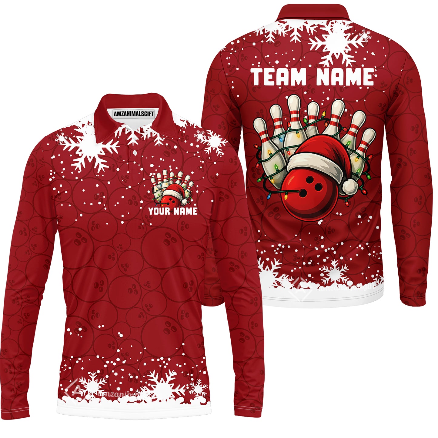 Christmas Bowling snowflake, Custom Xmas Bowling Outfits, Christmas Bowling uniforms - Bowling Polo Personalized Name And Team Name