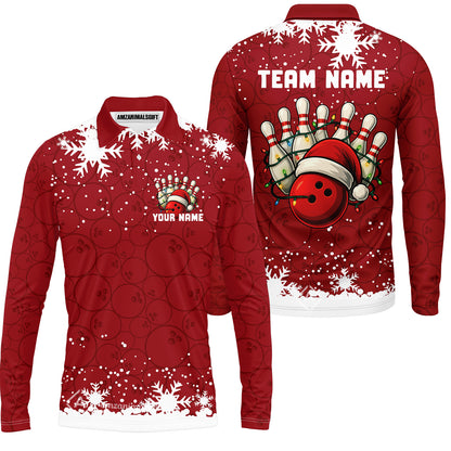 Christmas Bowling snowflake, Custom Xmas Bowling Outfits, Christmas Bowling uniforms - Bowling Polo Personalized Name And Team Name