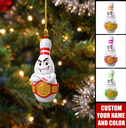 Personalized Bowling Champion Christmas Ornament, Fierce Pin With Championship Belt, Custom Ornament Christmas Gift, Keychain Bowling, Car Ornament Bowling