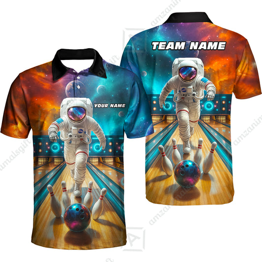 Custom Space Strike Bowling Team Jerseys Polo Shirts, Bowling uniforms, Astronaut Bowling Personalized Name And Team Name