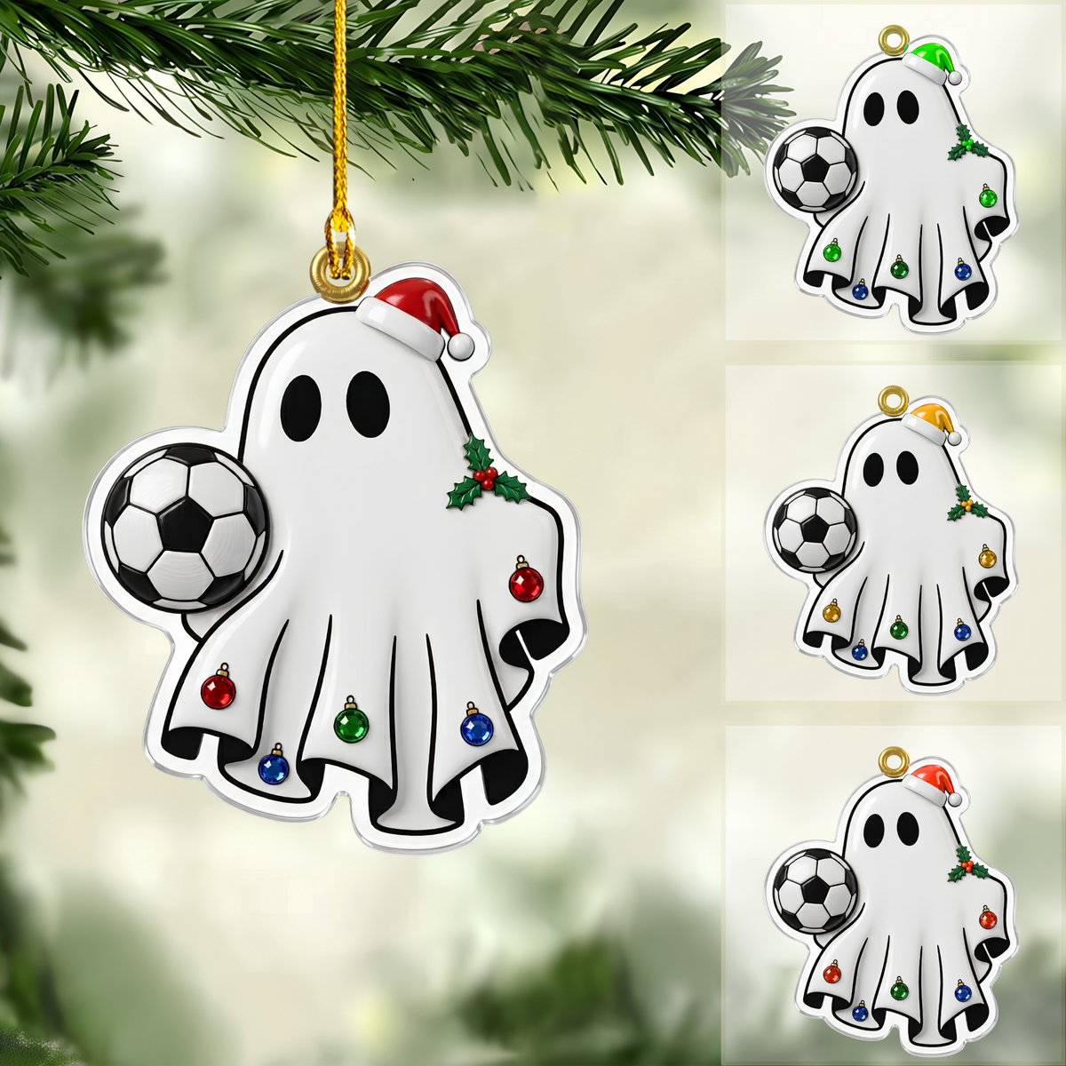 Personalized Soccer Christmas Ornament, Ghost Playing Soccer, Custom Ornament Christmas Gift, Keychain Soccer, Car Ornament Soccer