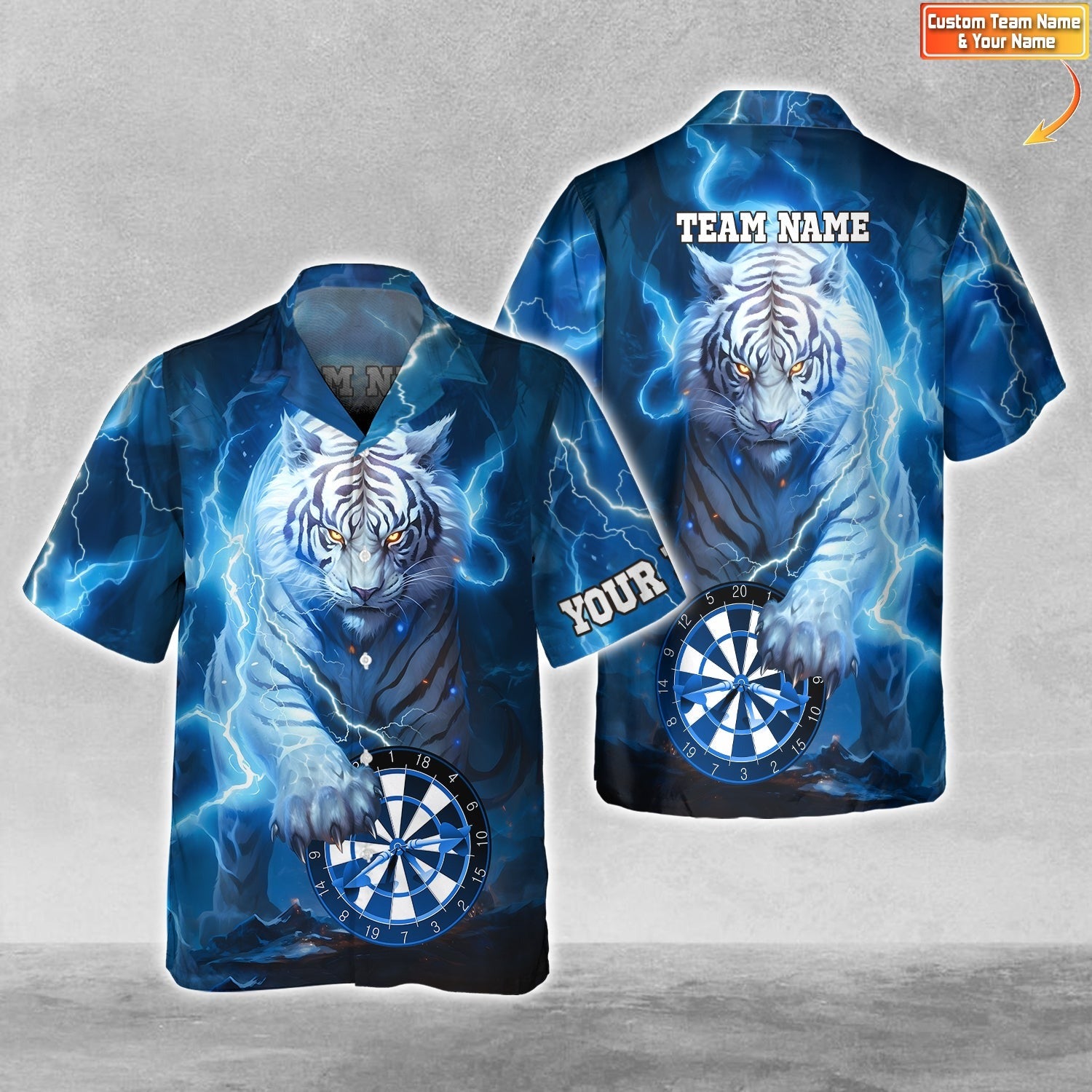 Customized Name & Team Name Darts T-Shirt, Blue Storm Tiger Personalized For Dart Team Player T-Shirt