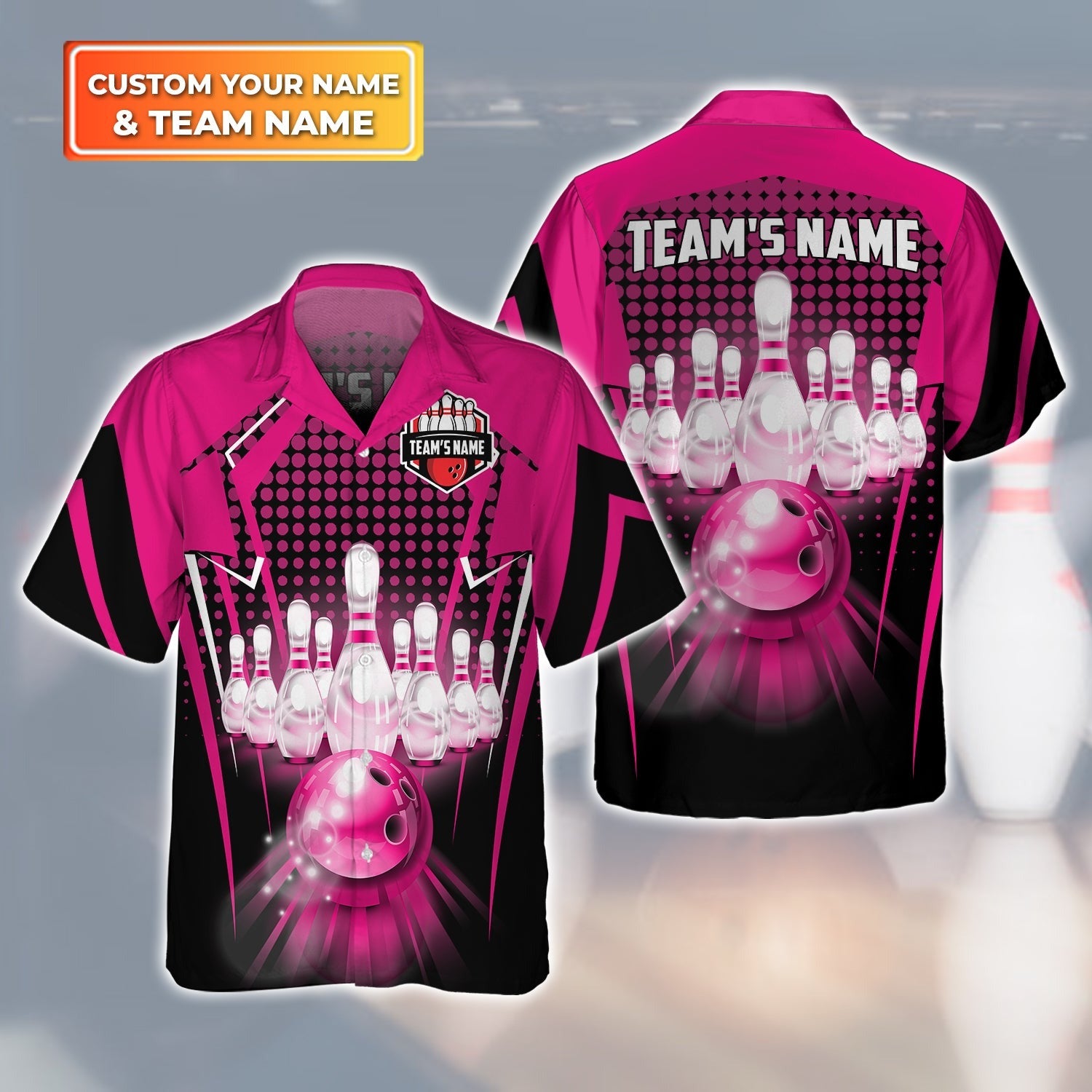 Bowling Custom Hawaiian Shirt - Bowling And Pins Pink Personalized Bowling Hawaiian Shirt