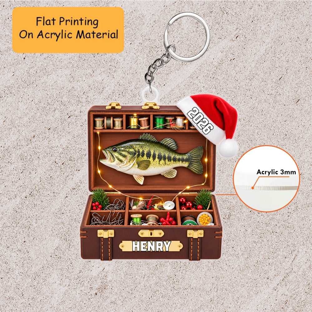 Personalized Fishing Christmas Flat Printed Acrylic Ornament, Wooden Fishing Tackle Box, Custom Ornament Christmas Gift, Keychain Fishing, Car Ornament Fishing