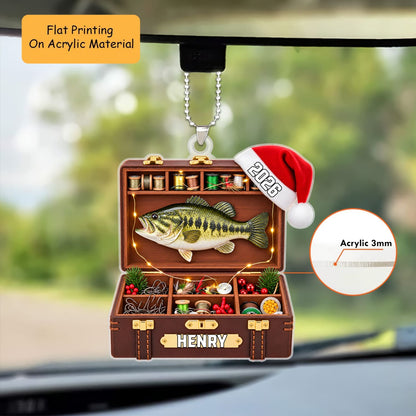 Personalized Fishing Christmas Flat Printed Acrylic Ornament, Wooden Fishing Tackle Box, Custom Ornament Christmas Gift, Keychain Fishing, Car Ornament Fishing
