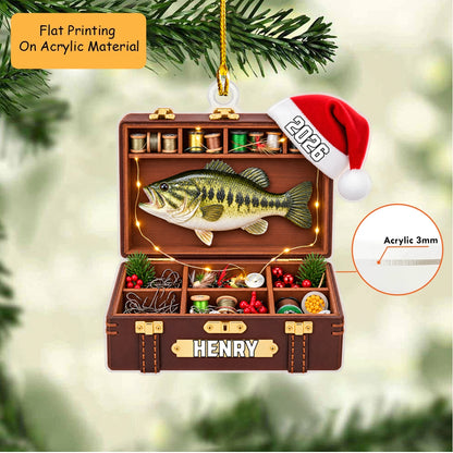 Personalized Fishing Christmas Flat Printed Acrylic Ornament, Wooden Fishing Tackle Box, Custom Ornament Christmas Gift, Keychain Fishing, Car Ornament Fishing