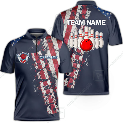 Bowling Custom Women Polo Shirt - Custom Name Patriotic American Flag Bowling Personalized Bowling Jersey Polo Shirts - Uniforms For Bowlers