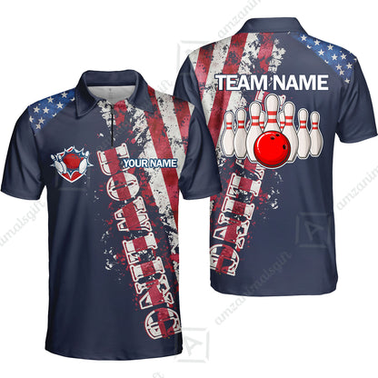 Bowling Custom Women Polo Shirt - Custom Name Patriotic American Flag Bowling Personalized Bowling Jersey Polo Shirts - Uniforms For Bowlers