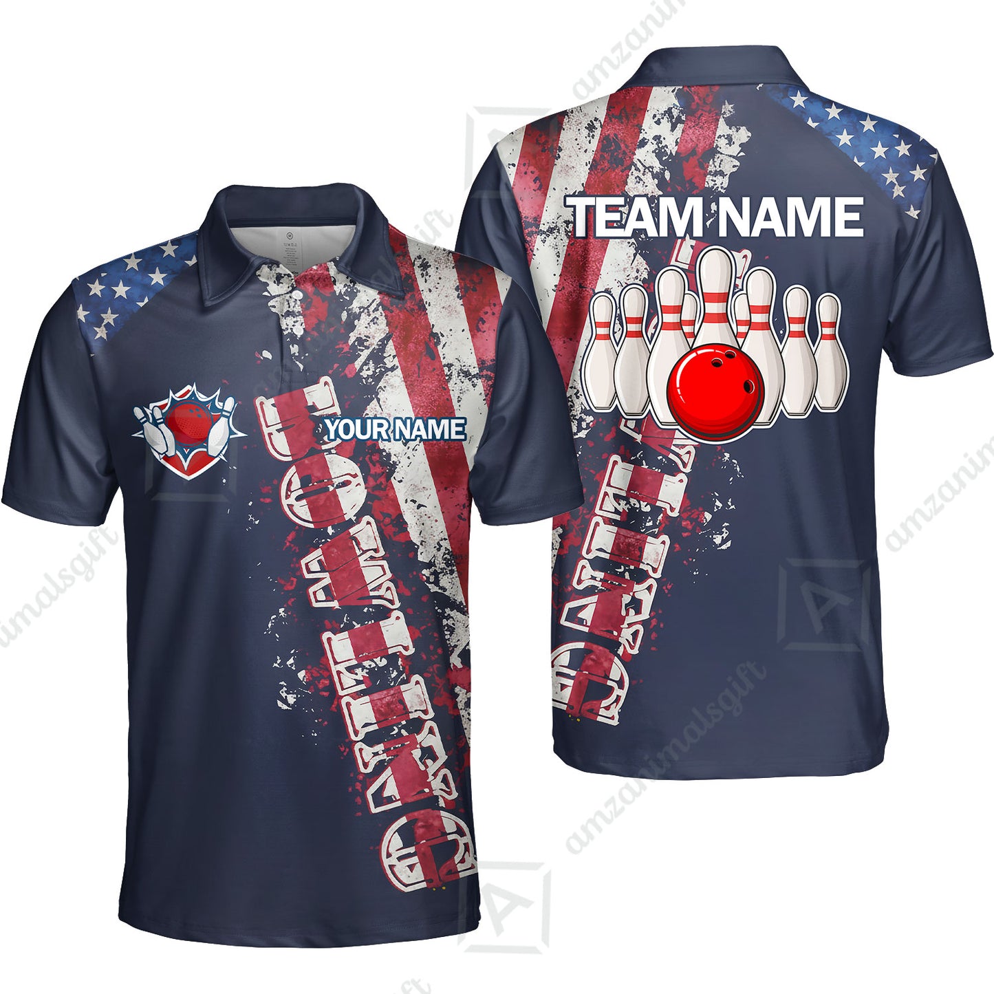 Bowling Custom Women Polo Shirt - Custom Name Patriotic American Flag Bowling Personalized Bowling Jersey Polo Shirts - Uniforms For Bowlers