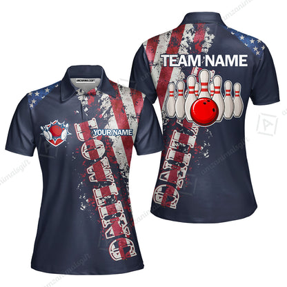 Bowling Custom Women Polo Shirt - Custom Name Patriotic American Flag Bowling Personalized Bowling Jersey Polo Shirts - Uniforms For Bowlers