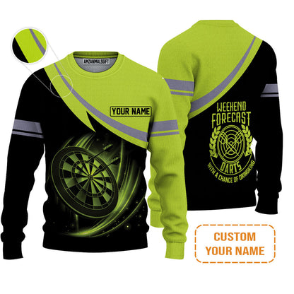 Customized Name Darts T-Shirt, Personalized Name Weekend Forecast Darts T-Shirt - Gift For Darts Lovers