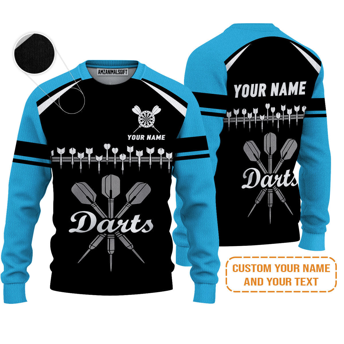 Customized Name & Text Darts Sweater, Personalized Darts Team Blue Sweater - Perfect Gift For Darts Lovers
