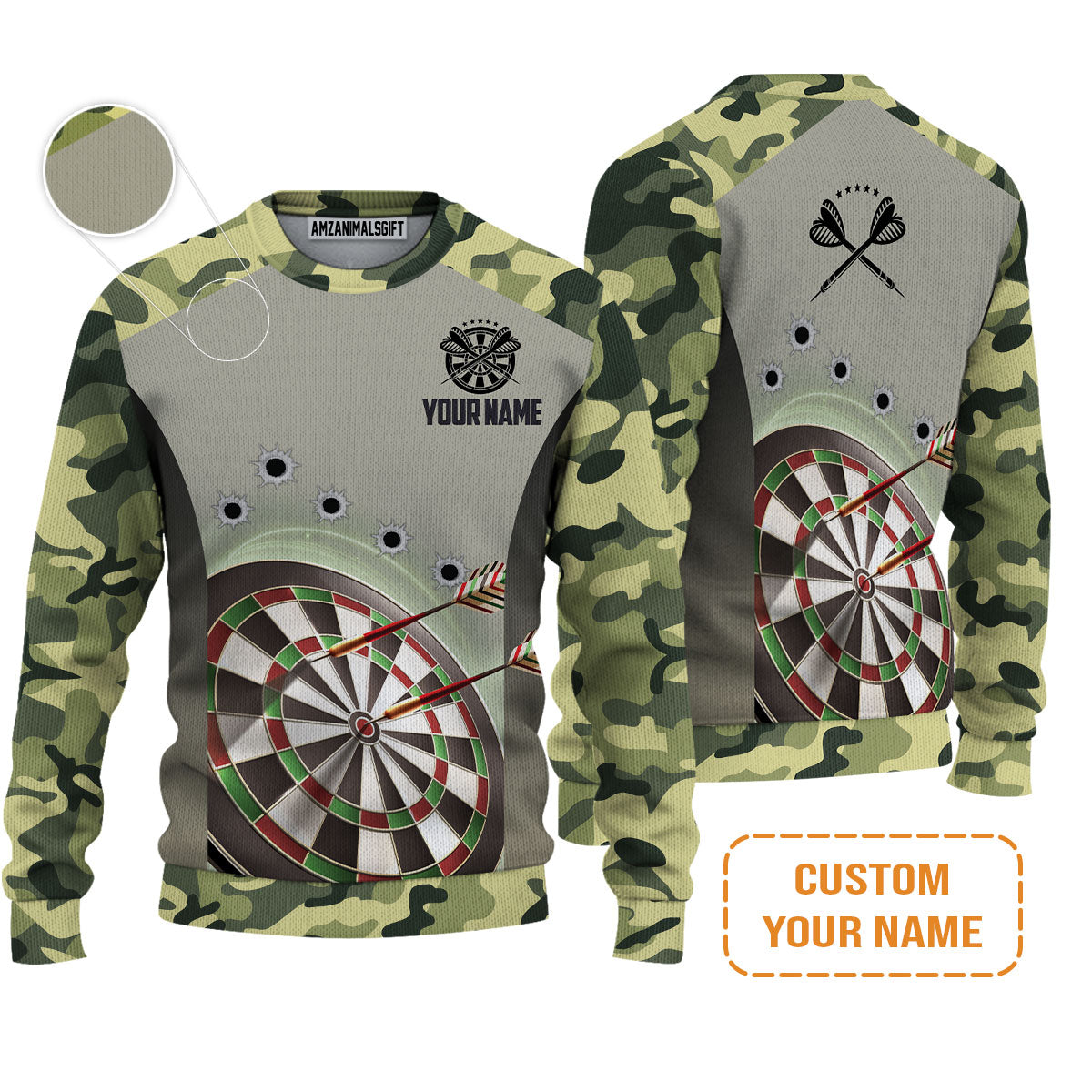 Customized Name Darts Sweater, Camo Pattern Personalized Darts Sweater - Perfect Gift For Darts Lovers