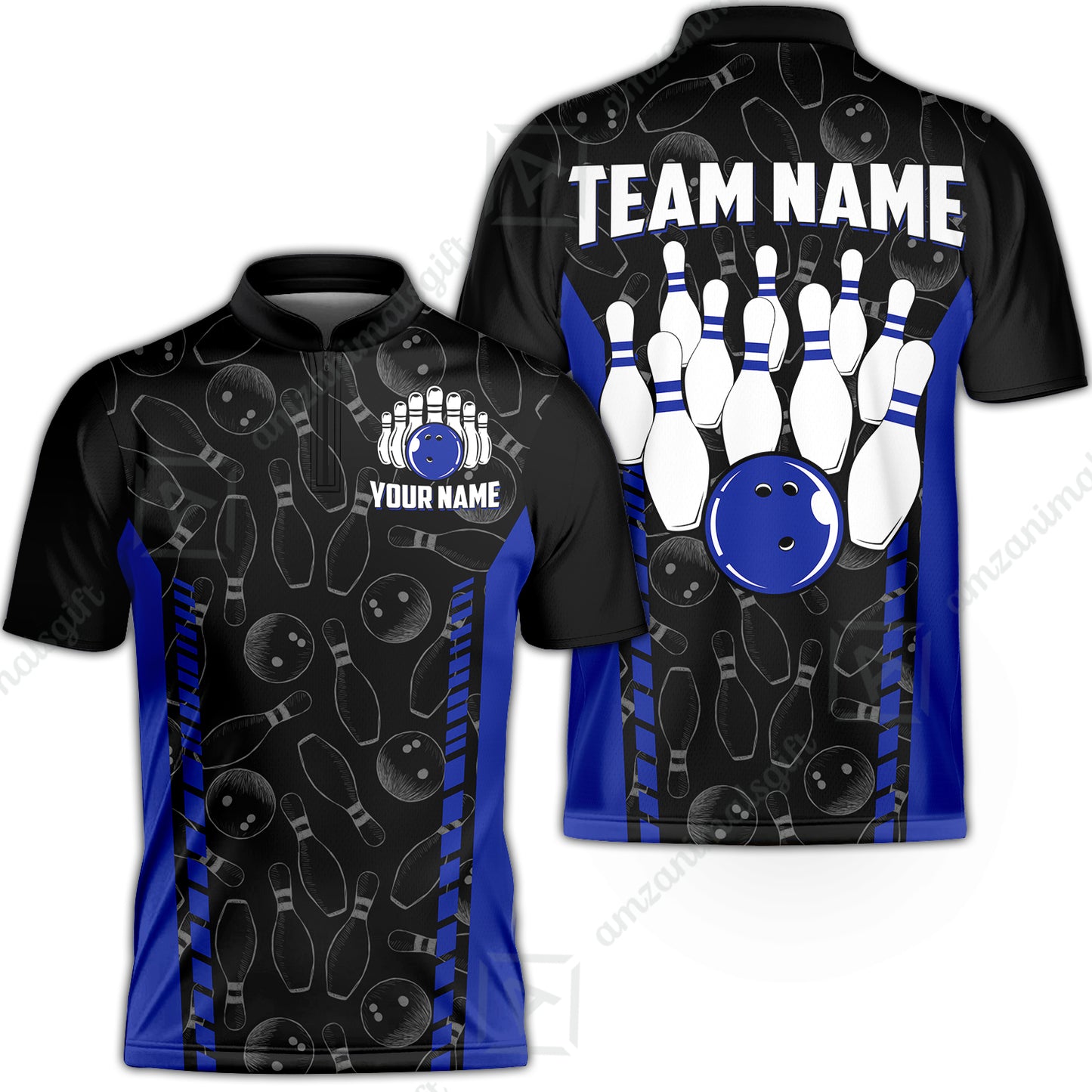Custom Bowling Unisex Polo Shirts, Bowling Team Jersey Pattern, Bowling uniforms Ball & Pins Multicolor Options