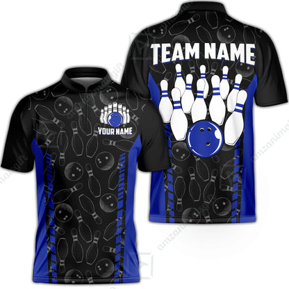 Custom Bowling Unisex Polo Shirts, Bowling Team Jersey Pattern, Bowling uniforms Ball & Pins Multicolor Options