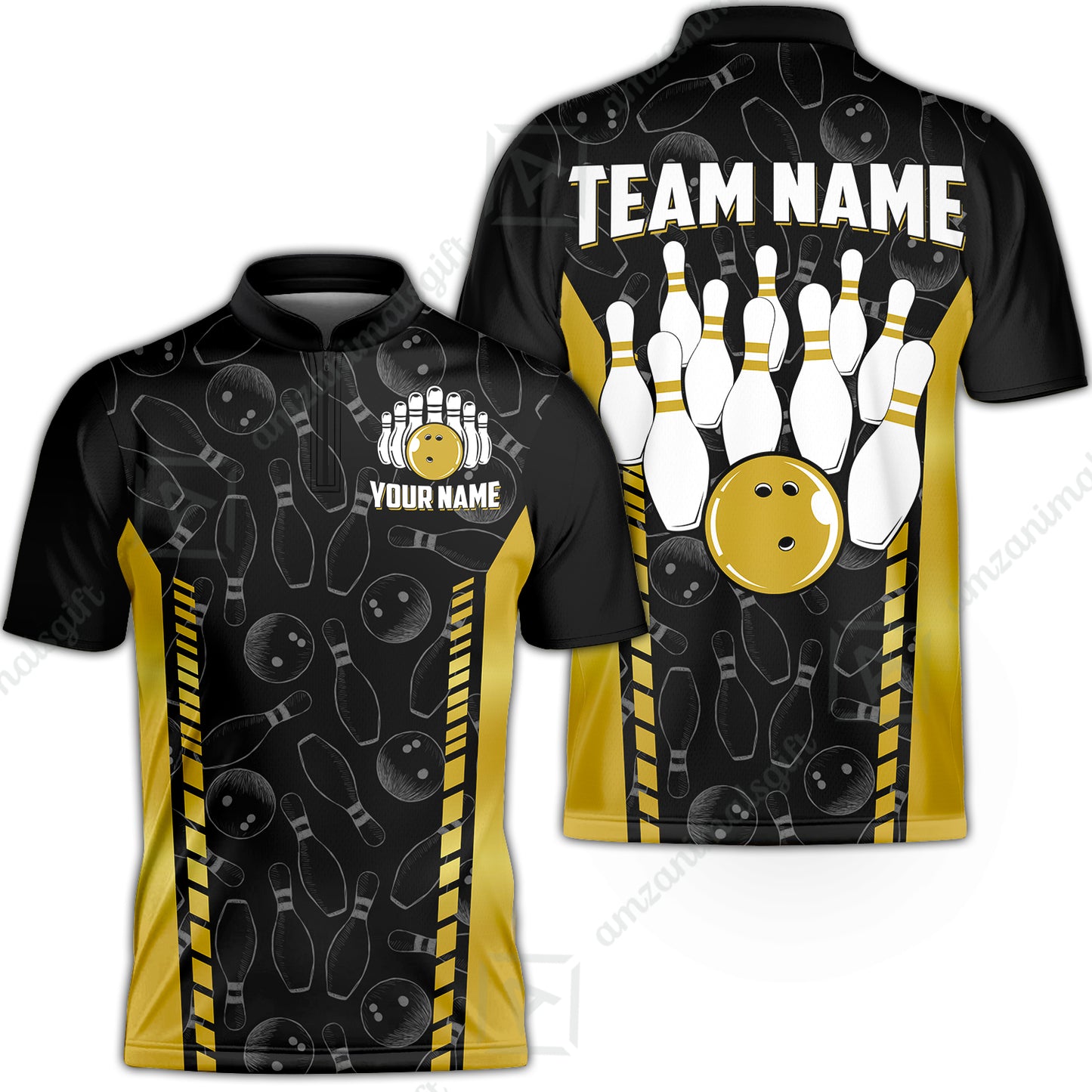 Custom Bowling Unisex Polo Shirts, Bowling Team Jersey Pattern, Bowling uniforms Ball & Pins Multicolor Options