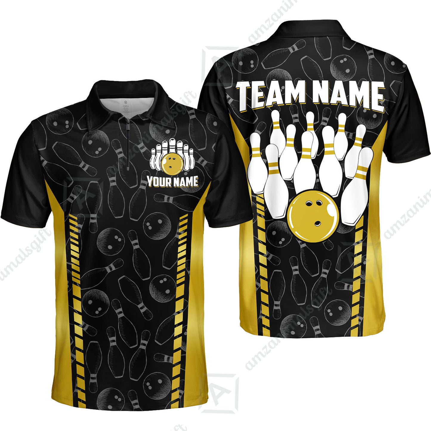 Custom Bowling Unisex Polo Shirts, Bowling Team Jersey Pattern, Bowling uniforms Ball & Pins Multicolor Options