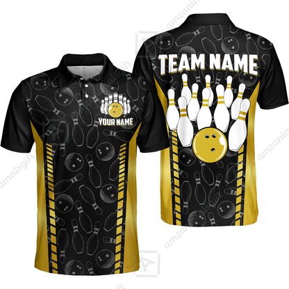 Custom Bowling Unisex Polo Shirts, Bowling Team Jersey Pattern, Bowling uniforms Ball & Pins Multicolor Options