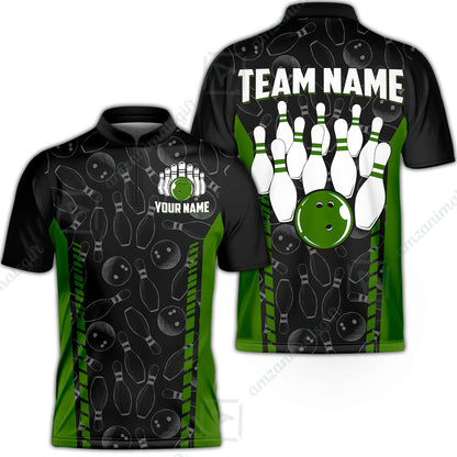 Custom Bowling Unisex Polo Shirts, Bowling Team Jersey Pattern, Bowling uniforms Ball & Pins Multicolor Options
