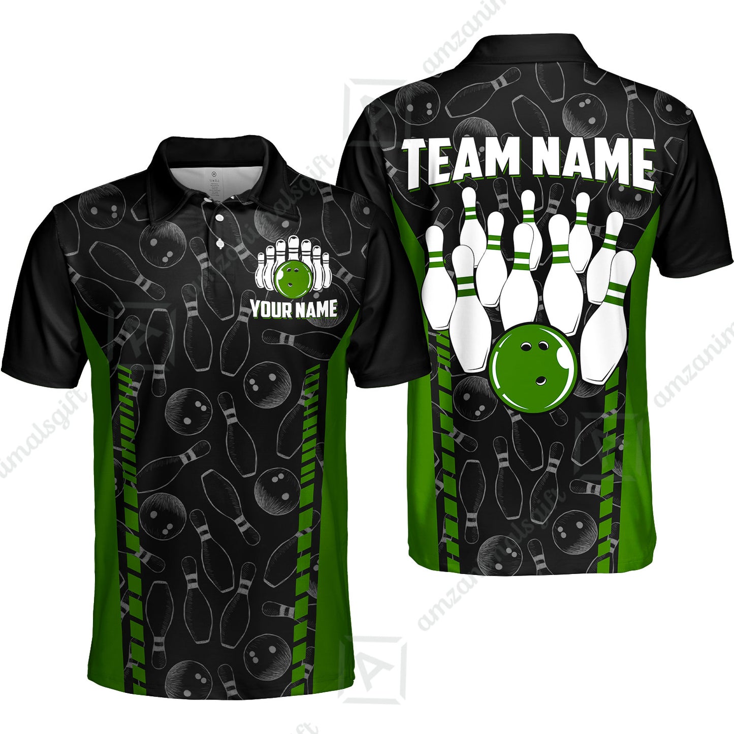 Custom Bowling Unisex Polo Shirts, Bowling Team Jersey Pattern, Bowling uniforms Ball & Pins Multicolor Options