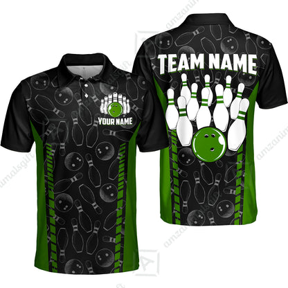 Custom Bowling Unisex Polo Shirts, Bowling Team Jersey Pattern, Bowling uniforms Ball & Pins Multicolor Options