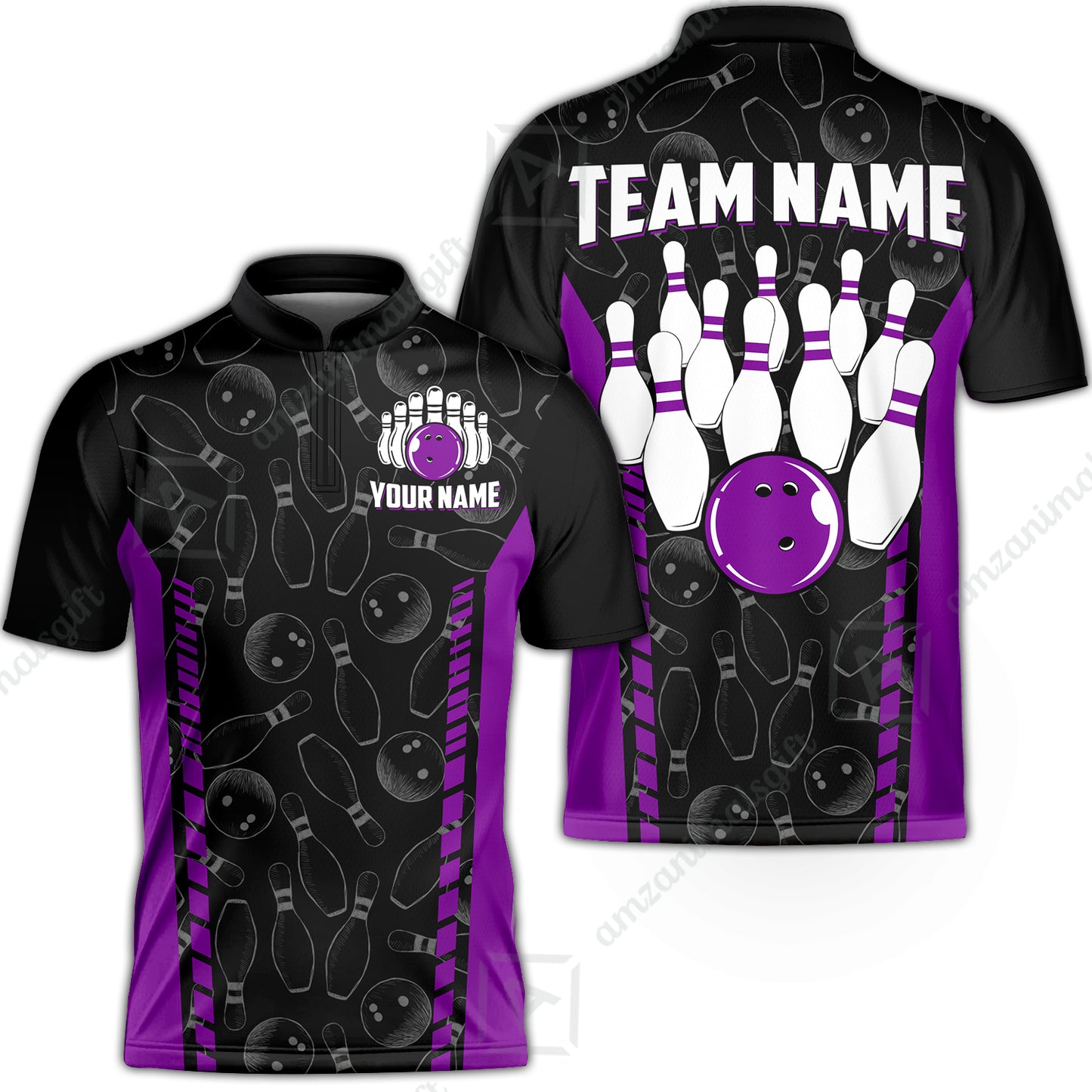 Custom Bowling Unisex Polo Shirts, Bowling Team Jersey Pattern, Bowling uniforms Ball & Pins Multicolor Options