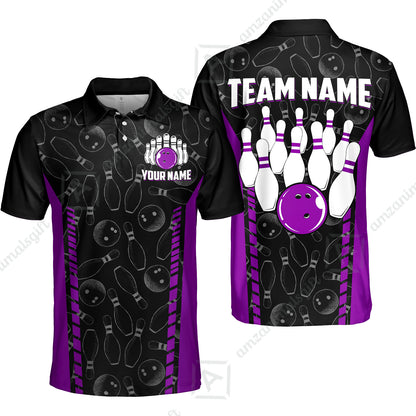 Custom Bowling Unisex Polo Shirts, Bowling Team Jersey Pattern, Bowling uniforms Ball & Pins Multicolor Options