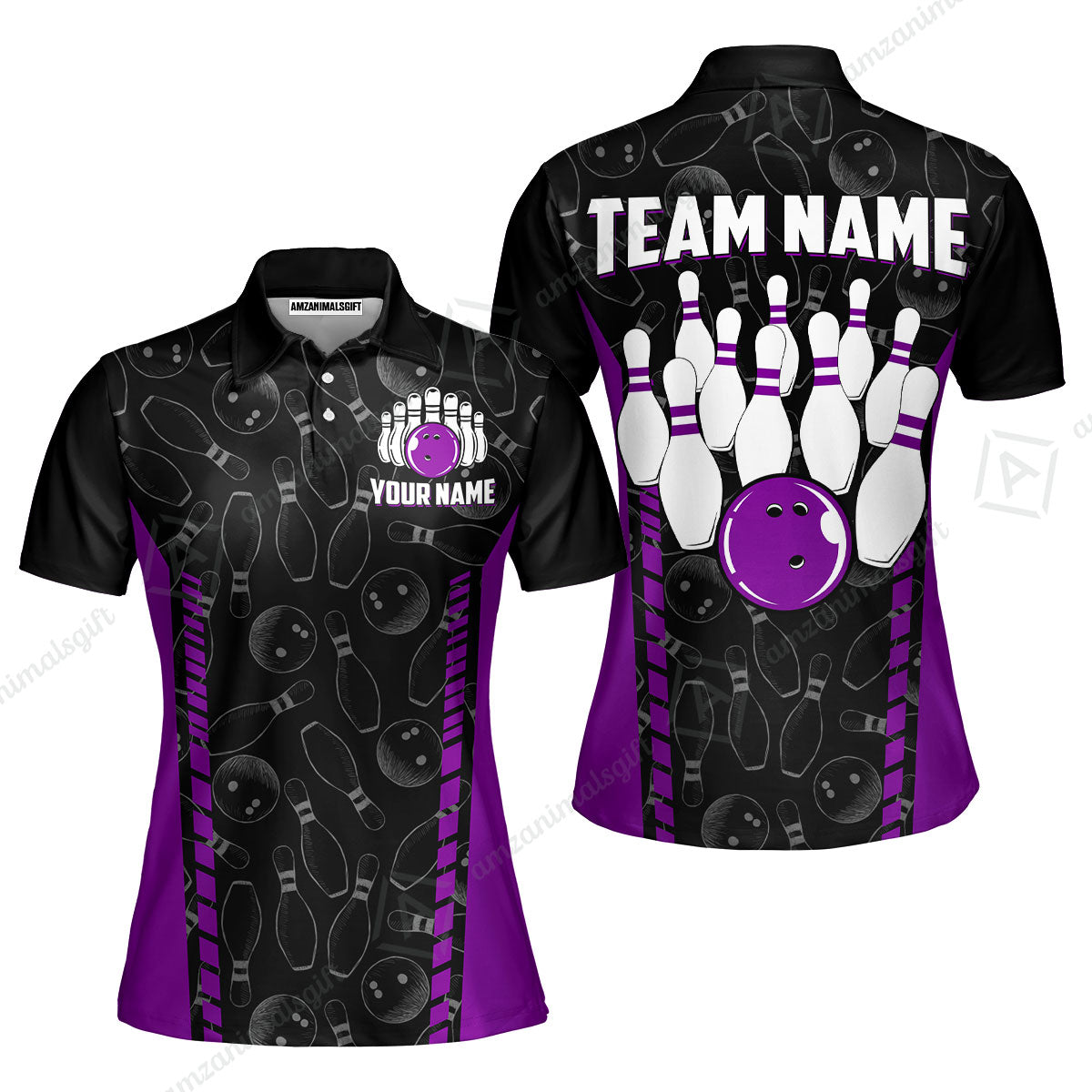 Custom Bowling Unisex Polo Shirts, Bowling Team Jersey Pattern, Bowling uniforms Ball & Pins Multicolor Options
