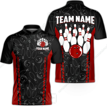 Custom Bowling Unisex Polo Shirts, Bowling Team Jersey Pattern, Bowling uniforms Ball & Pins Multicolor Options