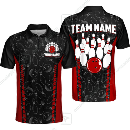 Custom Bowling Unisex Polo Shirts, Bowling Team Jersey Pattern, Bowling uniforms Ball & Pins Multicolor Options