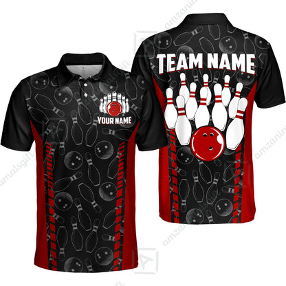 Custom Bowling Unisex Polo Shirts, Bowling Team Jersey Pattern, Bowling uniforms Ball & Pins Multicolor Options